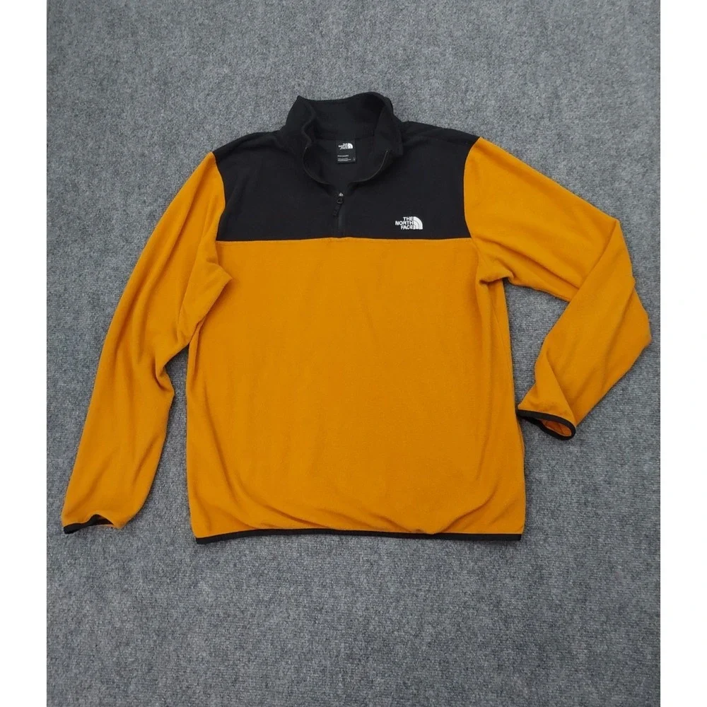 NORTH FACE Fleece Pullover Mens Large Gold Black 1/4 Zip Long‎ Sleeve Outdoor